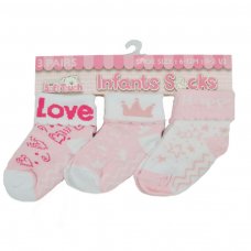 S500: Pink 3 Pack Turnover Socks (0-12 Months)
